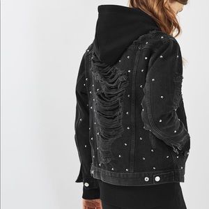 TOPSHOP Black Studded Jean Jacket Size 4